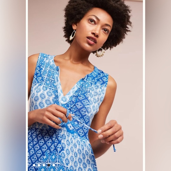 Anthropologie Raga blue white Cloud Nine boho prairie cottage Greek maxi dress - Picture 5 of 10